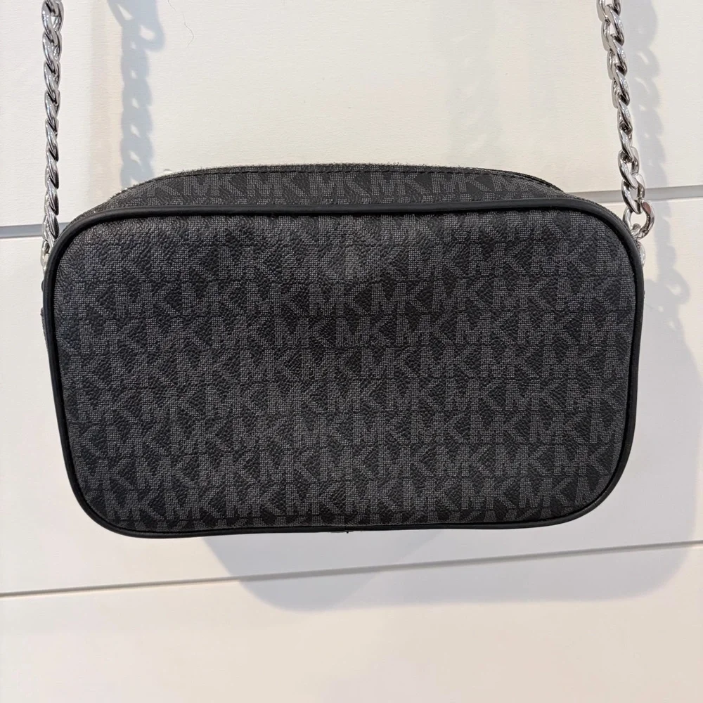 Michael Kors Charcoal Logo Classic Crossbody Bag with Chic Infinity Scarf